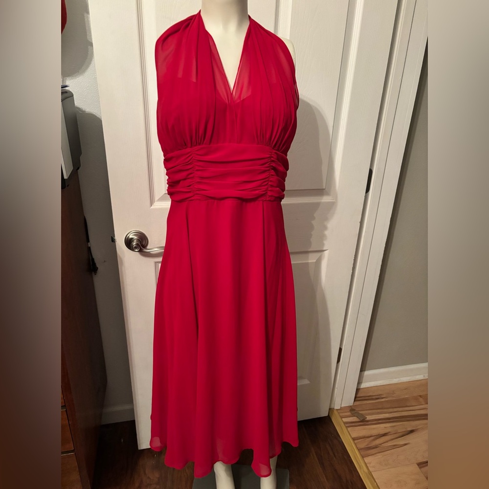 Connected Apparel Red Halter Dress